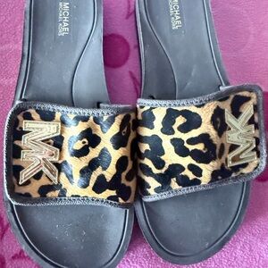 Michael Kors Leopard Print Sandals with Gold Logo